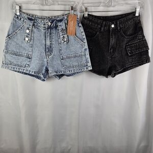 SHEIN Bundle of 2 Pairs Denim Jean Shorts Women Size 26 Blue Black Acid Wash